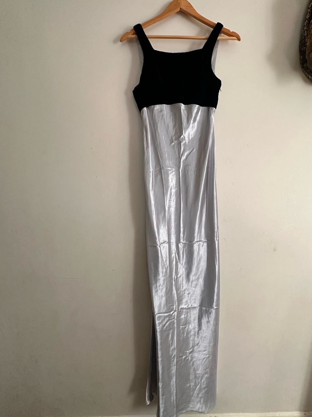 Vintage 90s MONO New York Silver Satin Maxi Black Velvet Maxi dress